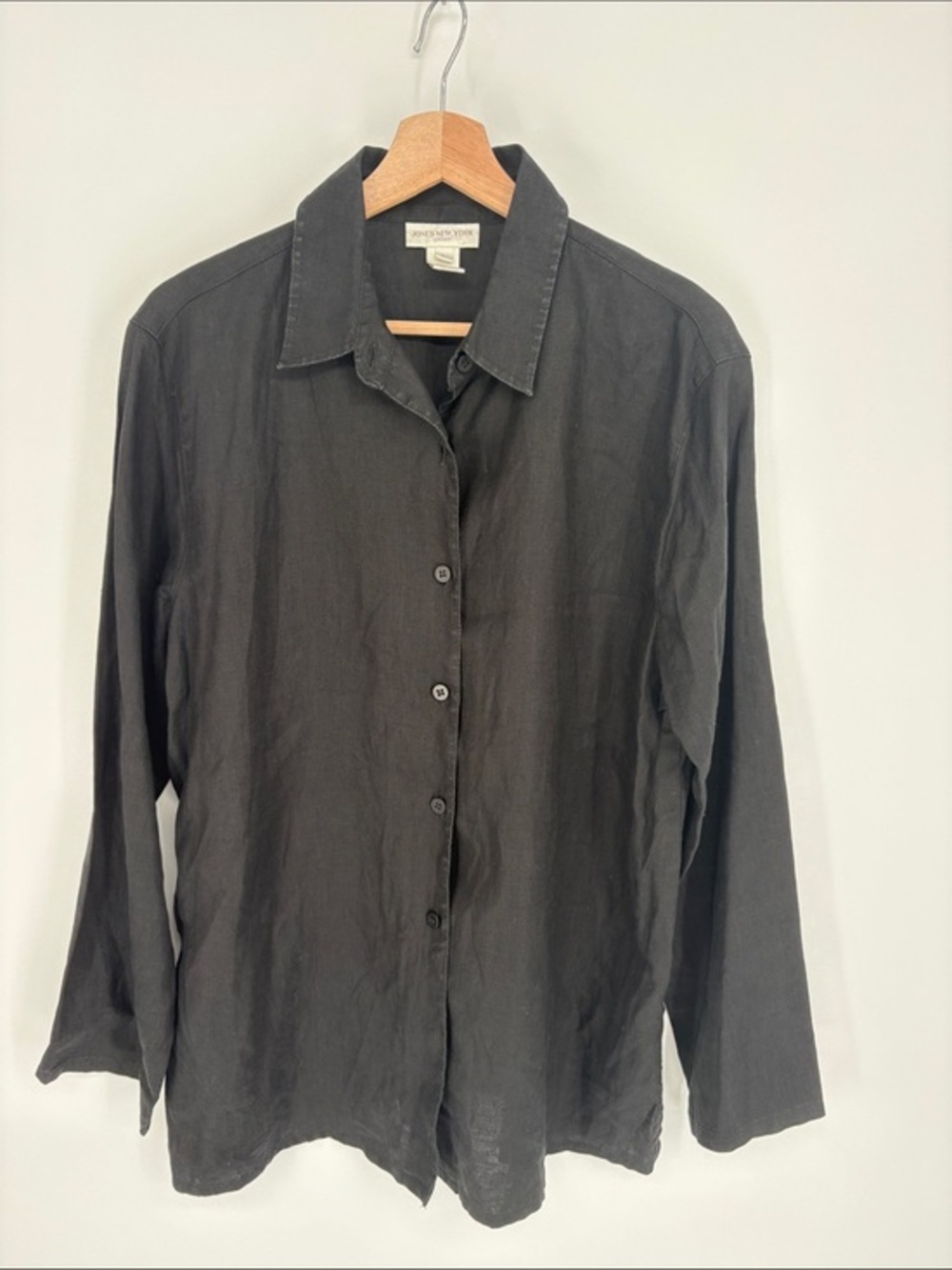 👛Jones NY linen Black Button-Up Long Sleeve Blouse